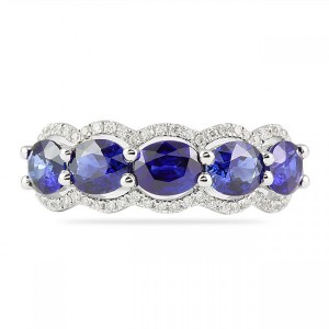 Sapphire and diamond wedding band ring