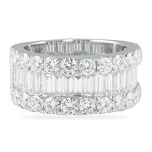 baguette and round diamond wedding band wide ring