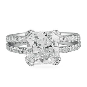 4.02 carat radiant cut diamond platinum engagement ring split pave diamonds band