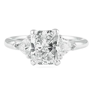 2.02 carat radiant cut diamond platinum engagement ring trillion cut side stones