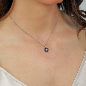 SAPPHIRE AND DIAMOND 18K WHITE GOLD PENDANT