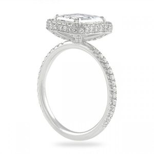 2.62 carat radiant cut diamond halo three row pave diamond band engagement ring