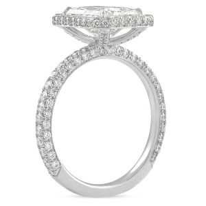 2.62 carat radiant cut diamond halo three row engagement ring