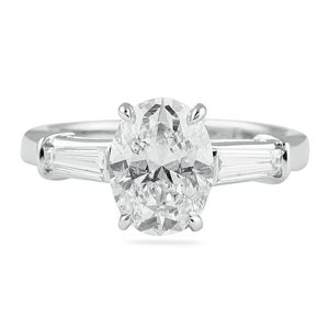 oval cut diamond engagement baguette diamond side stones white gold