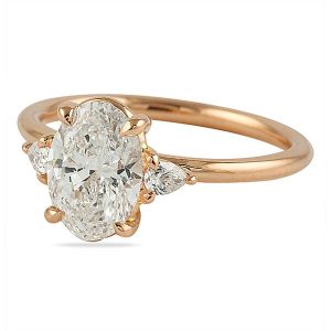 1 carat oval cut diamond three stone engagement ring solitaire design rose gold metal