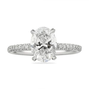 oval cut diamond engagement ring front view pave diamond band white gold metal