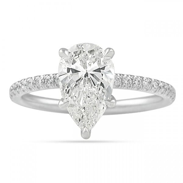 1.74 Carat Pear Shape Diamond Pave Prong Engagement Ring